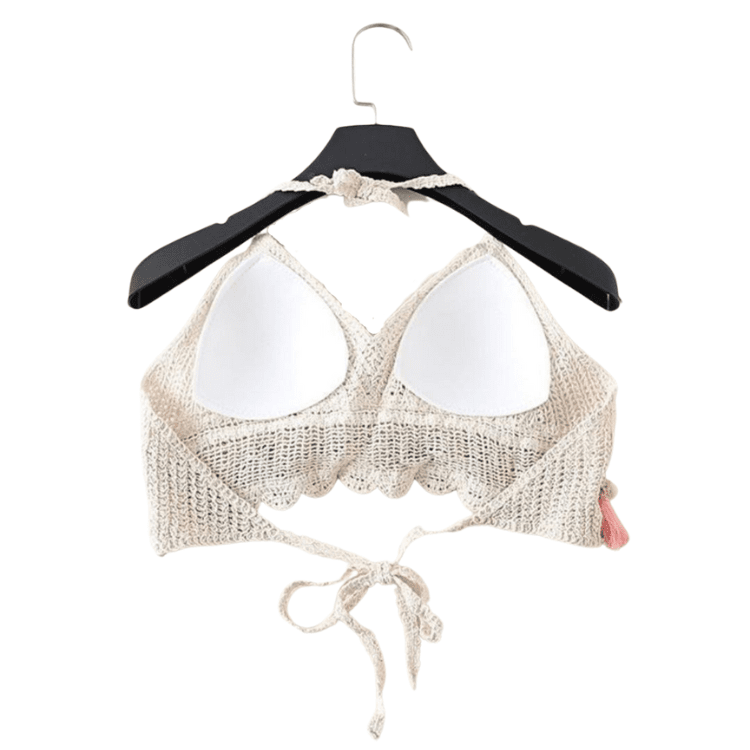 Crochet Lace Tassel Triangle Beach Top